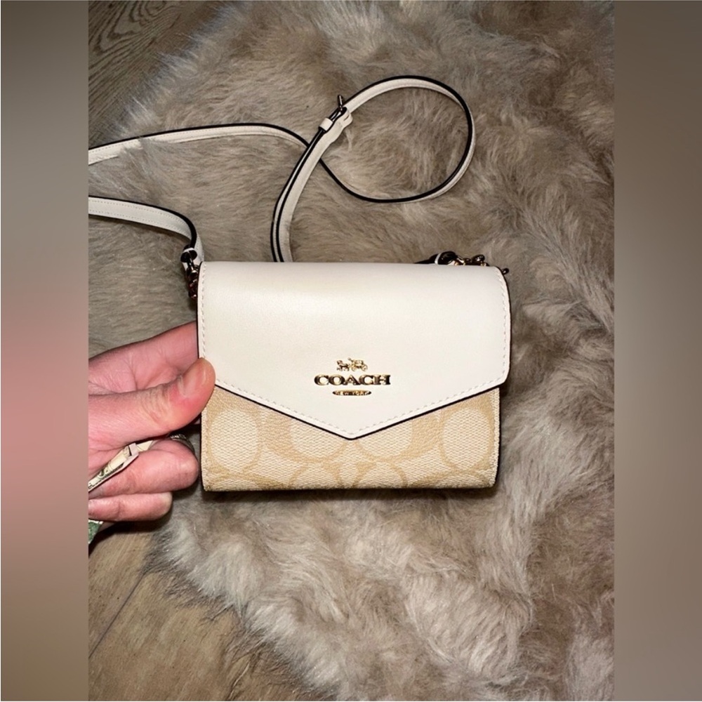 Coach Mini Envelope Wallet With Strap In Signature Canvas - Light Brown - Picture 3 of 17